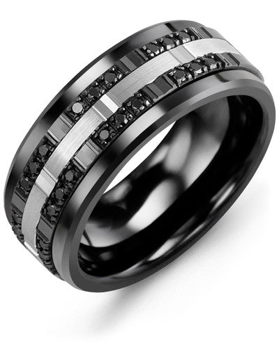 MADANI MEN'S OUTER TRIO BLACK DIAMONDS WEDDING BAND MBR910CX-24B MBR910CX-24B