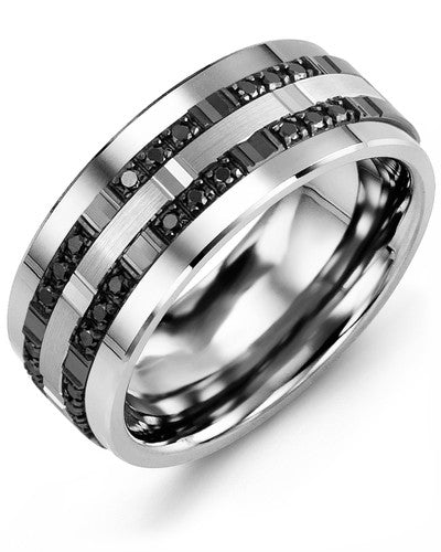 MADANI MEN'S OUTER TRIO BLACK DIAMONDS WEDDING BAND MBR910TX-24B MBR910TX-24B