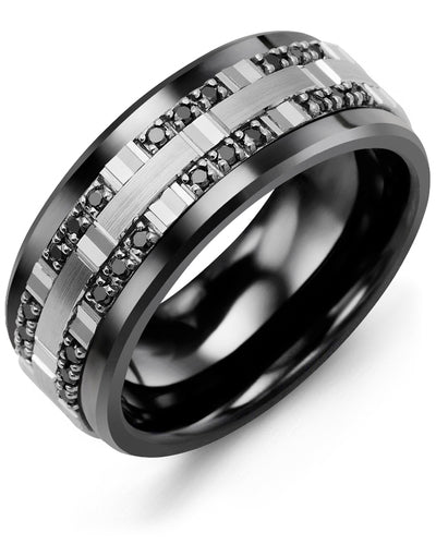 MADANI MEN'S OUTER TRIO BLACK DIAMONDS WEDDING RING MBZ910CW-24B MBZ910CW-24B