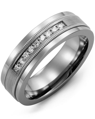 MADANI MEN'S SATIN MILGRAIN DIAMOND WEDDING BAND MDJ710TW-18R MDJ710TW-18R