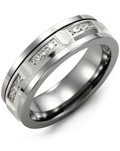 MADANI MEN'S BEVELED TRIO DIAMOND WEDDING BAND MDM710TW-18R MDM710TW-18R