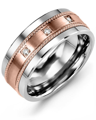 MADANI MEN'S ROPE DESIGN SPACED DIAMOND WEDDING RING MDQ910TP-6R MDQ910TP-6R