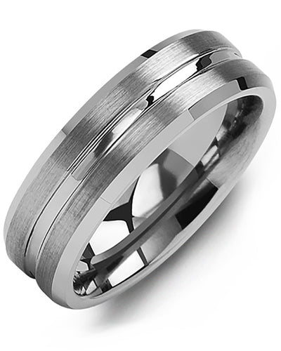 MADANI MEN'S BRUSHED GROOVED CENTER TUNGSTEN WEDDING RING MGE700TT MGE700TT