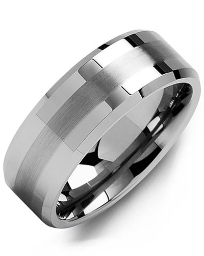 MADANI MEN'S BEVELED DUAL FINISH TUNGSTEN WEDDING RING MGF800TT MGF800TT