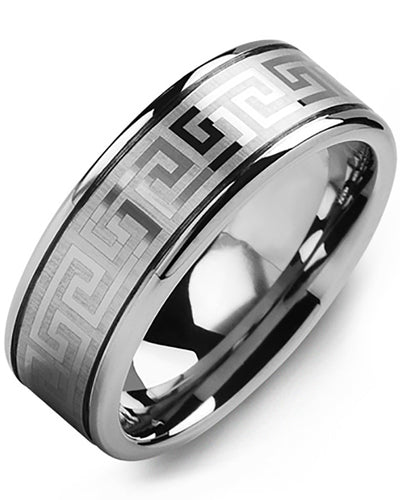 MADANI MEN'S ETERNITY GREEK KEY TUNGSTEN WEDDING RING MGQ800TT MGQ800TT