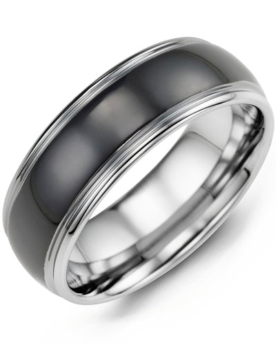 MADANI MEN'S BLACK POLISHED DOME TUNGSTEN WEDDING RING MGS800TT MGS800TT