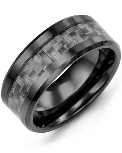 MADANI MEN'S BEVELED CARBON FIBER CERAMIC WEDDING BAND MGT900CR MGT900CR