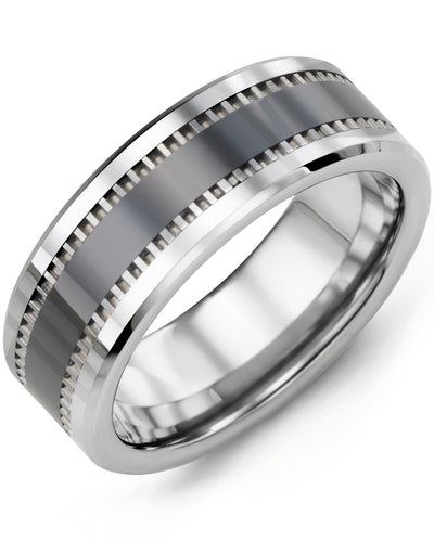 MADANI MEN'S GEOMETRIC DESIGN TUNGSTEN & CERAMIC WEDDING RING MGZ800TC MGZ800TC