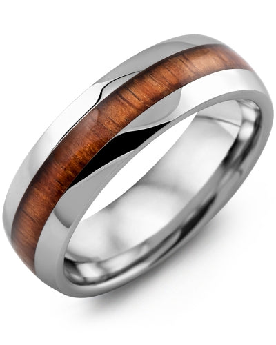 MADANI MEN'S POLISHED DOME KOA WOOD TUNGSTEN WEDDING BAND MHB700TD MHB700TD