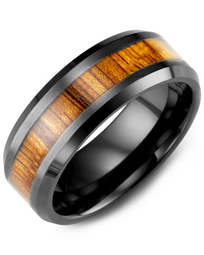 MADANI MEN'S BEVELED KOA WOOD CERAMIC WEDDING RING MHC800CD MHC800CD