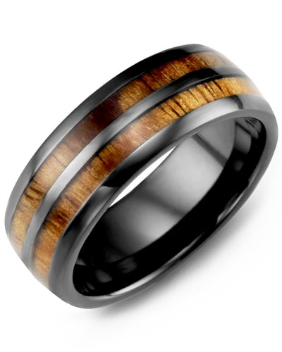 MADANI MEN'S DOME DOUBLE KOA WOOD CERAMIC WEDDING RING MHD800CD MHD800CD