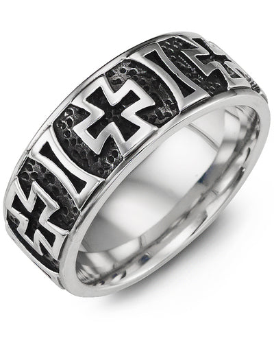 MADANI MEN'S CELTIC CROSS PATTERN COBALT WEDDING RING MHS800BB MHS800BB