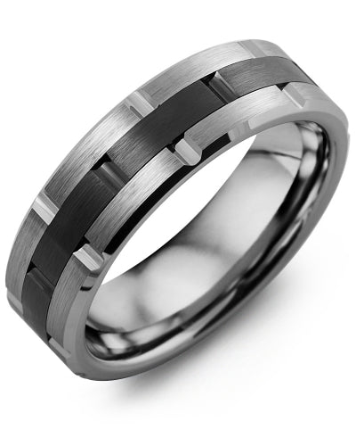 MADANI MEN'S GROOVED TUNGSTEN & CERAMIC WEDDING BAND MHW700TC MHW700TC