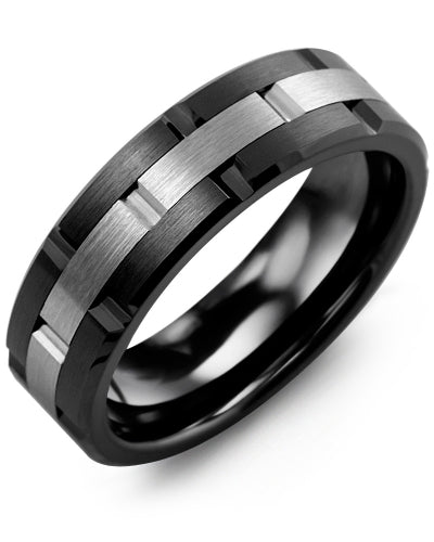 MADANI MEN'S GROOVED CERAMIC & TUNGSTEN WEDDING BAND MHX700CT MHX700CT