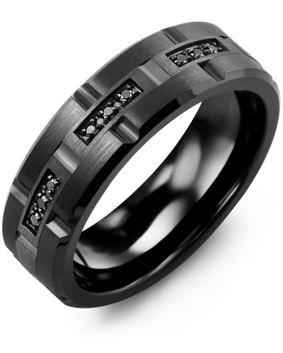 MADANI MEN'S TRIO BLACK DIAMOND GROOVED WEDDING BAND MID710UF-9B MID710UF-9B