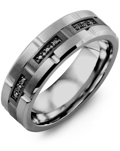 MADANI MEN'S TRIO BLACK DIAMOND GROOVED WEDDING BAND MID710GF-9B MID710GF-9B