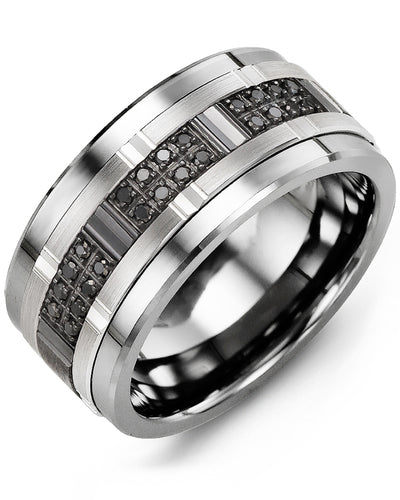 MADANI MEN'S BLACK DIAMONDS WIDE WEDDING BAND MJE110TX-24B MJE110TX-24B