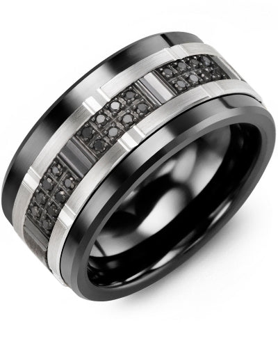 MADANI MEN'S BLACK DIAMONDS WIDE WEDDING BAND MJE110CX-24B MJE110CX-24B