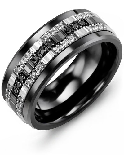 MADANI MEN'S BLACK WHITE TRIO DIAMOND WEDDING BAND MJV910CX-33D MJV910CX-33D