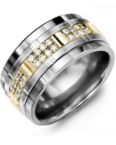 MADANI MEN'S MULTI WIDE GROOVED RING WITH DIAMONDS MLO110TN-24R MLO110TN-24R