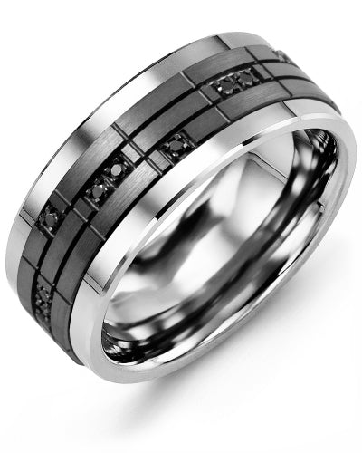 MADANI MEN'S BLACK PUZZLE PATTERN BLACK DIAMOND WEDDING BAND MLY910TF-14B MLY910TF-14B