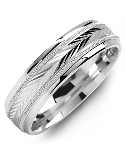 MADANI MEN'S CLASSIC V PATTERN MILGRAIN WEDDING BAND MMR610WW MMR610WW