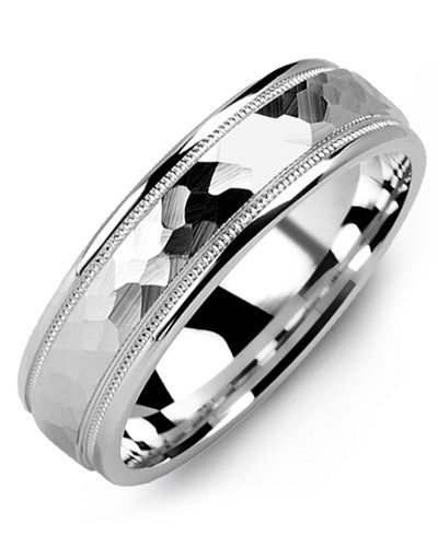 MADANI MEN'S CLASSIC HAMMER ACCENTS MILGRAIN WEDDING BAND MMW610WW MMW610WW