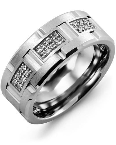 MADANI MEN'S BRUSHED GROOVED DIAMOND WEDDING BAND MQJ910GW-18R MQJ910GW-18R