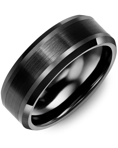 MADANI MEN'S BEVELED DUAL FINISH BLACK CERAMIC WEDDING RING RGF800CC RGF800CC