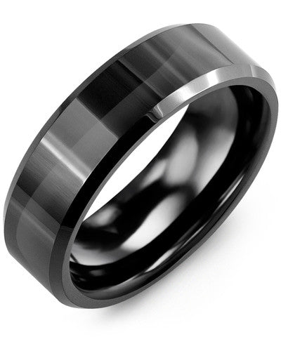 MADANI MEN'S POLISHED BEVELED BLACK CERAMIC WEDDING RING RGI700CC RGI700CC