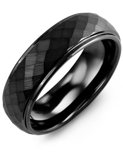 MADANI MEN'S MATTE HAMMER BLACK CERAMIC WEDDING RING RGM700CC RGM700CC