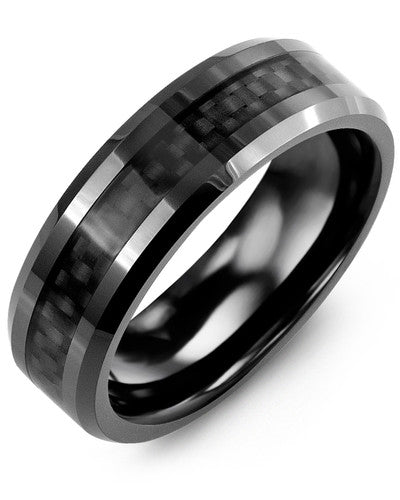 MADANI MEN'S BLACK CERAMIC CARBON FIBER WEDDING BAND RGO700CR RGO700CR