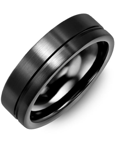 MADANI MEN'S OFF CENTER BRUSH BLACK CERAMIC WEDDING RING RHA700CC RHA700CC