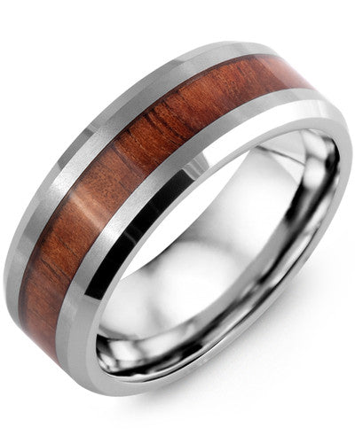 MADANI MEN'S BEVELED KOA WOOD TUNGSTEN WEDDING RING RHC800TD RHC800TD