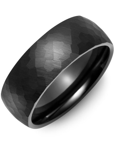 MADANI MEN'S WIDE DOME BLACK CERAMIC HAMMER WEDDING RING RHJ800CC RHJ800CC