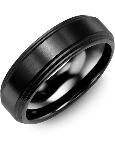 MADANI MEN'S BRUSH CENTER POLISHED EDGES BLACK CERAMIC WEDDING RING RHQ700CC RHQ700CC